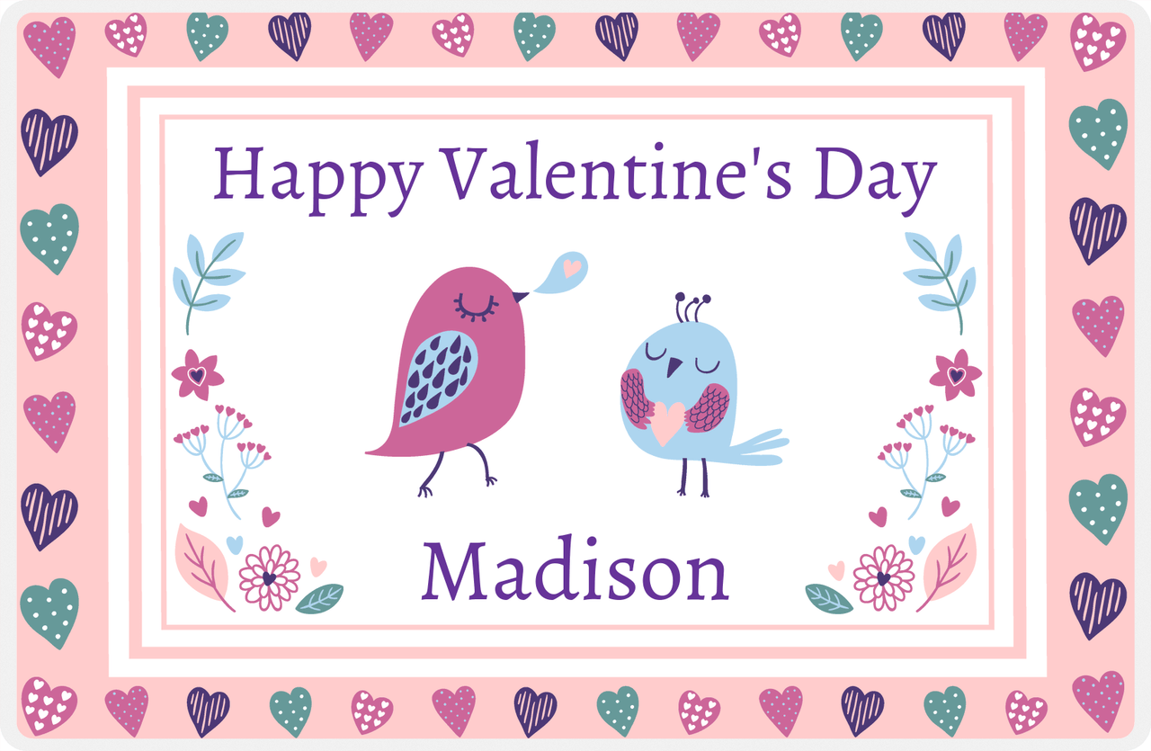 Personalized Valentines Day Placemat VIII - Heart's Edge - Pink Background -  View