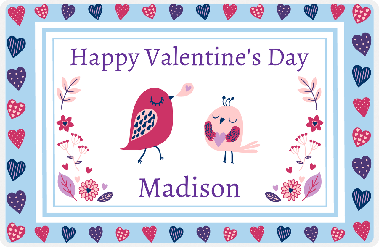 Personalized Valentines Day Placemat VIII - Heart's Edge - Blue Background -  View