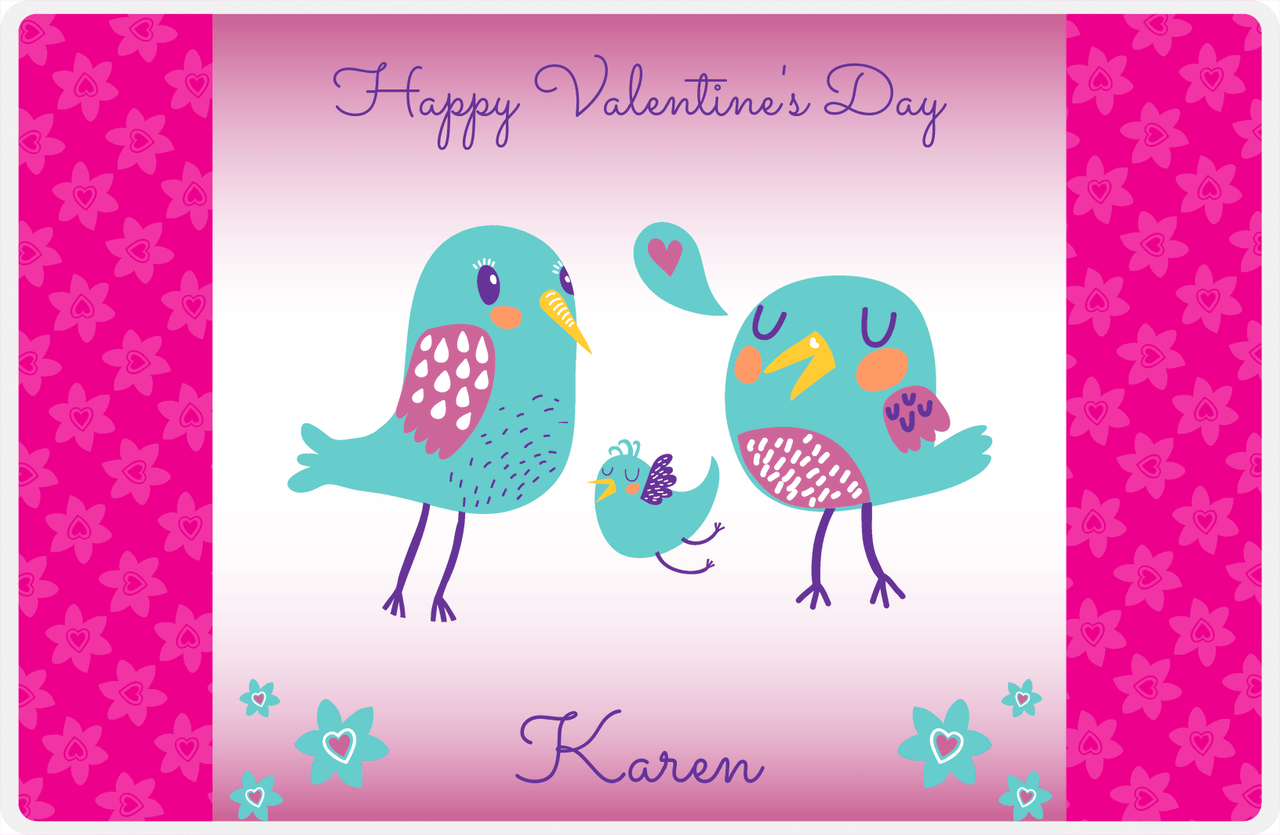 Personalized Valentines Day Placemat X - Flower Birds - Pink Background -  View