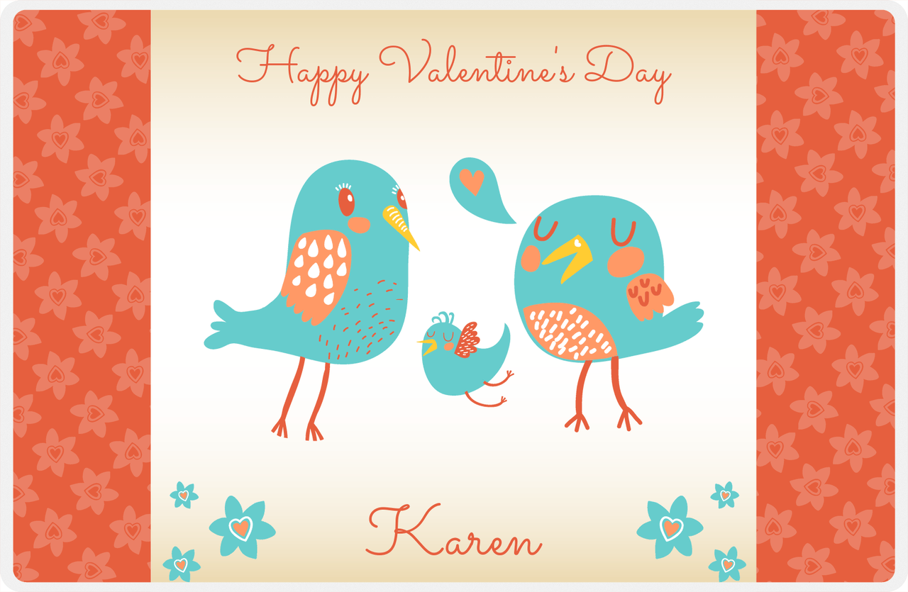 Personalized Valentines Day Placemat X - Flower Birds - Tan Background -  View