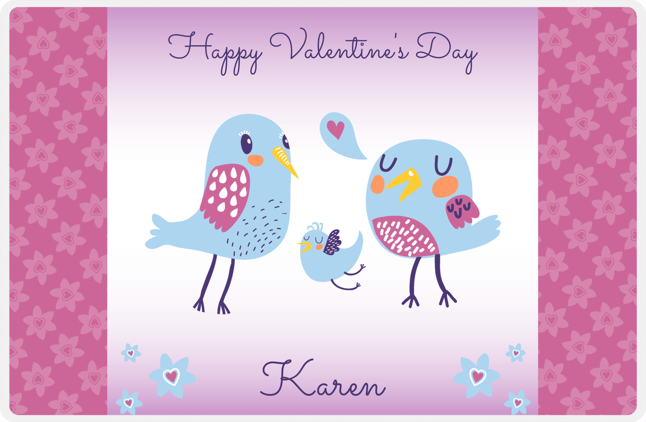 Personalized Valentines Day Placemat X - Flower Birds - Purple Background -  View