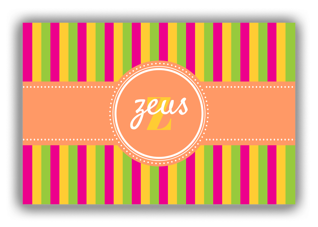 Personalized Vertical Stripes Canvas Wrap & Photo Print - Orange with Circle Ribbon Nameplate - Front View