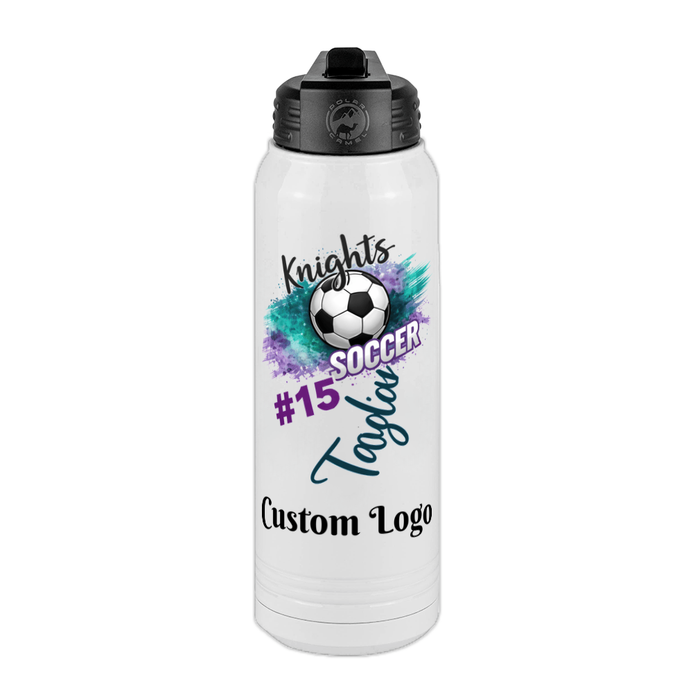 Personalized Water Bottle - Custom Logo or Quote, 30 oz Stainless Steel Thermos, Reusable Double Walled Vacuum Insulated Bottles, Customized Drinkware Gifts for Teams, Coworkers, Family, Friends - Front View