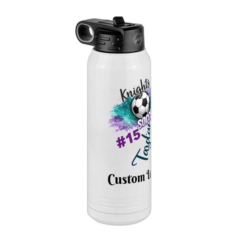 Personalized Water Bottle - Custom Logo or Quote, 30 oz Stainless Steel Thermos, Reusable Double Walled Vacuum Insulated Bottles, Customized Drinkware Gifts for Teams, Coworkers, Family, Friends - Front Left View