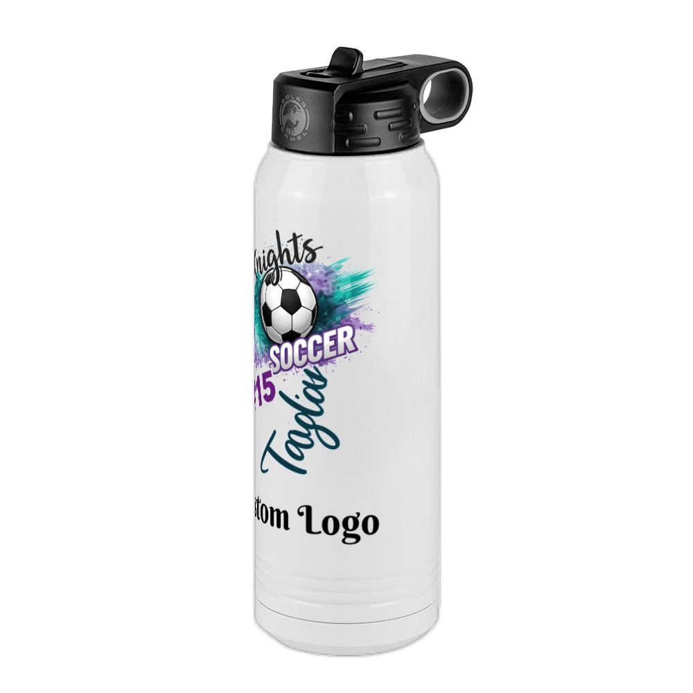 Personalized Water Bottle - Custom Logo or Quote, 30 oz Stainless Steel Thermos, Reusable Double Walled Vacuum Insulated Bottles, Customized Drinkware Gifts for Teams, Coworkers, Family, Friends - Front Right View