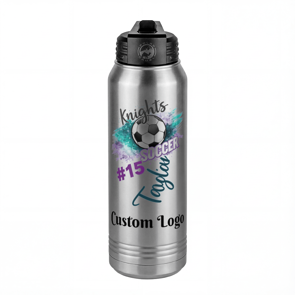 Personalized Water Bottle - Custom Logo or Quote, 30 oz Stainless Steel Thermos, Reusable Double Walled Vacuum Insulated Bottles, Customized Drinkware Gifts for Teams, Coworkers, Family, Friends - Front View