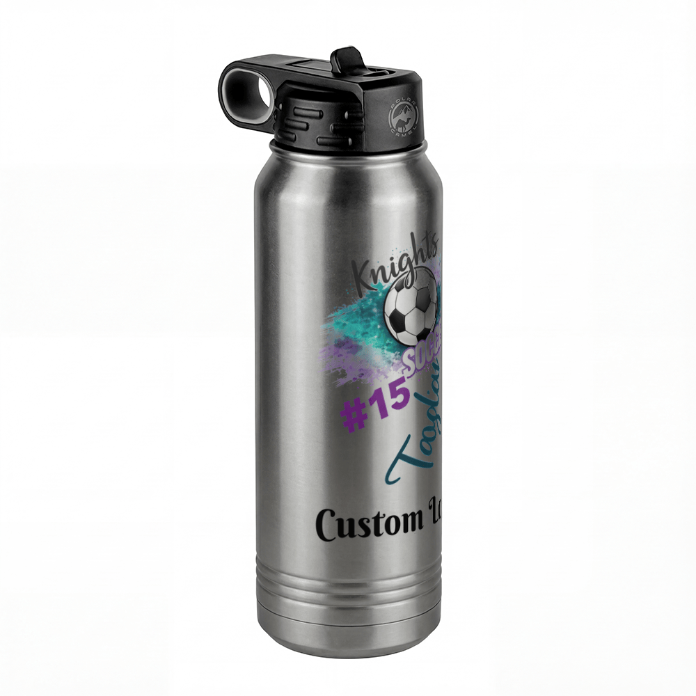 Personalized Water Bottle - Custom Logo or Quote, 30 oz Stainless Steel Thermos, Reusable Double Walled Vacuum Insulated Bottles, Customized Drinkware Gifts for Teams, Coworkers, Family, Friends - Front Left View