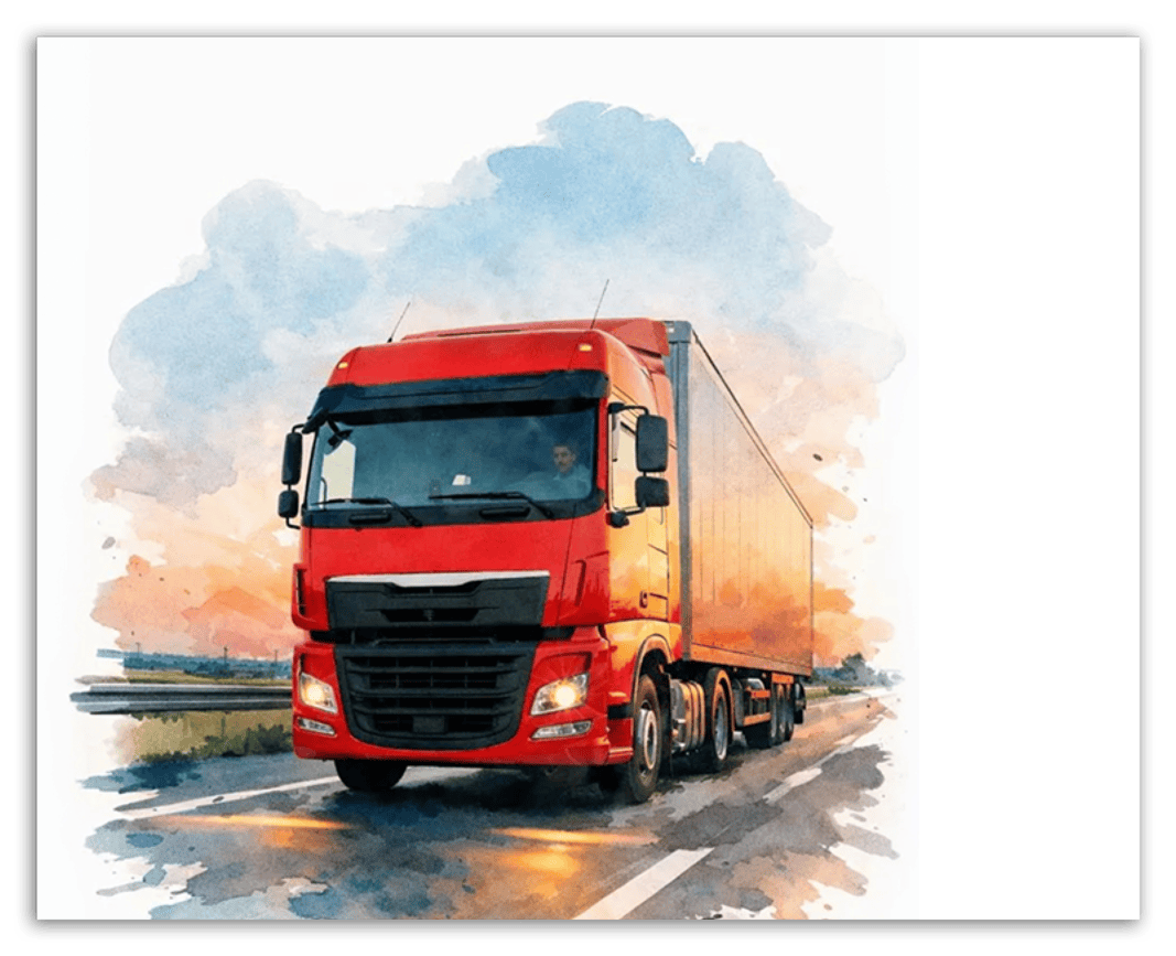 Personalized Watercolor Truck Portrait Wall Art – Transform Your Photo into Custom Vehicle Artwork with Name, Trucker Keepsake Decor for Living Room, Bedroom, Office, Customized Gifts for Truckers - Front View