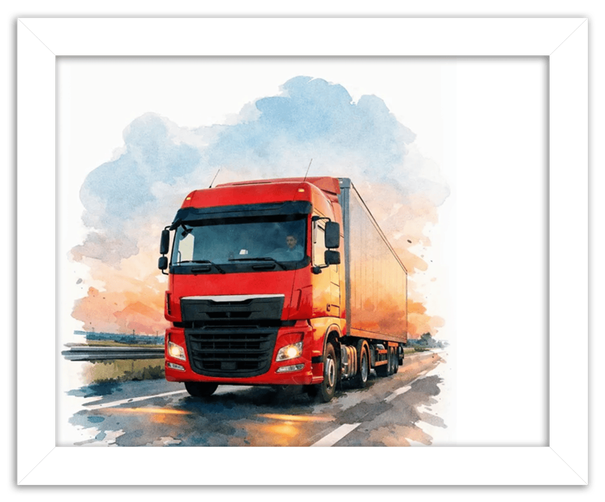 Personalized Watercolor Truck Portrait Wall Art – Transform Your Photo into Custom Vehicle Artwork with Name, Trucker Keepsake Decor for Living Room, Bedroom, Office, Customized Gifts for Truckers - Front View