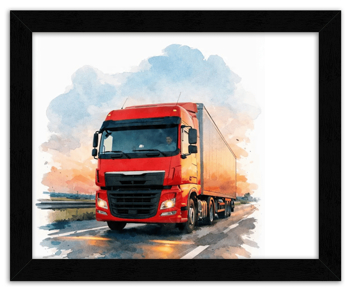 Personalized Watercolor Truck Portrait Wall Art – Transform Your Photo into Custom Vehicle Artwork with Name, Trucker Keepsake Decor for Living Room, Bedroom, Office, Customized Gifts for Truckers - Front View
