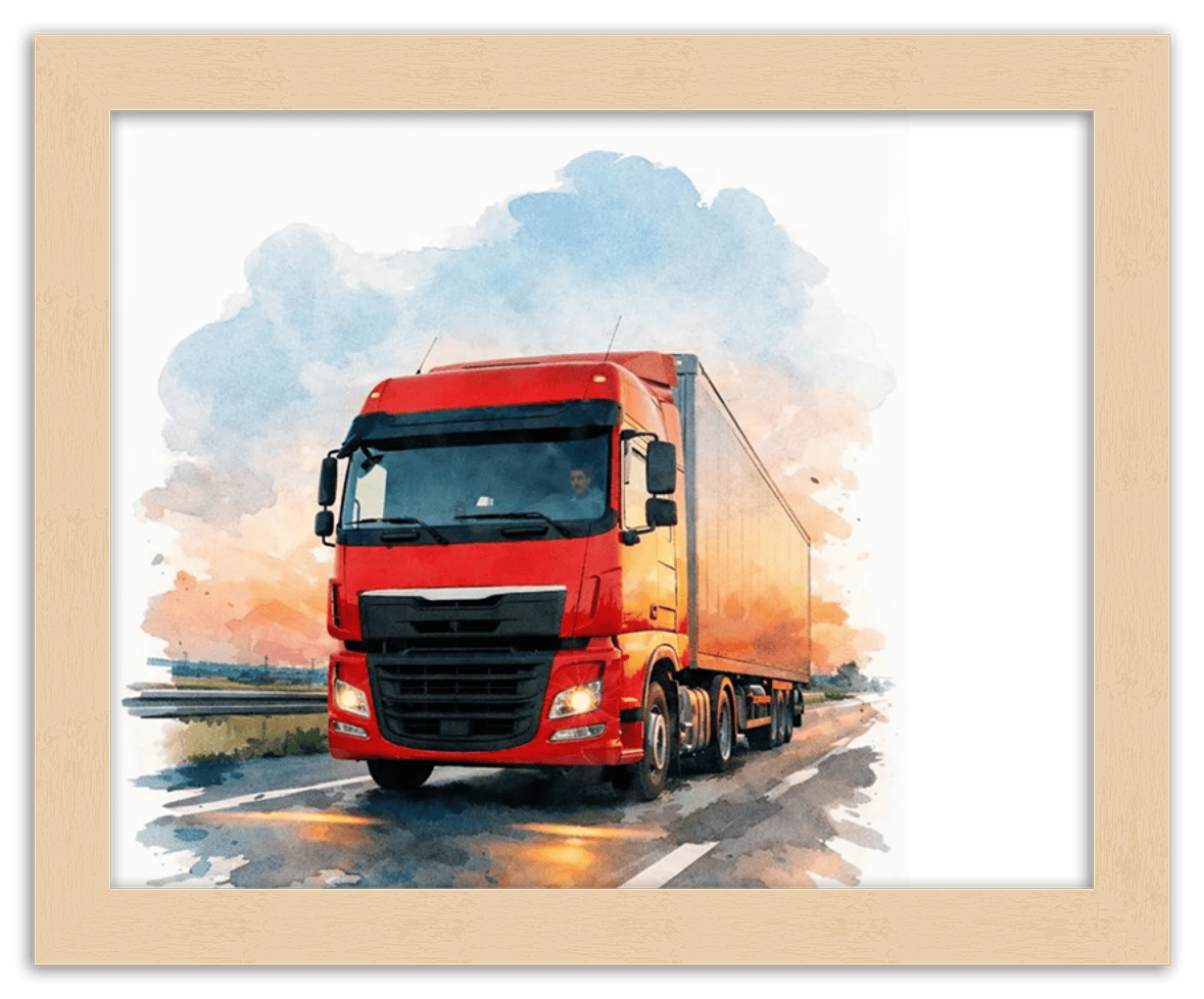 Personalized Watercolor Truck Portrait Wall Art – Transform Your Photo into Custom Vehicle Artwork with Name, Trucker Keepsake Decor for Living Room, Bedroom, Office, Customized Gifts for Truckers - Front View