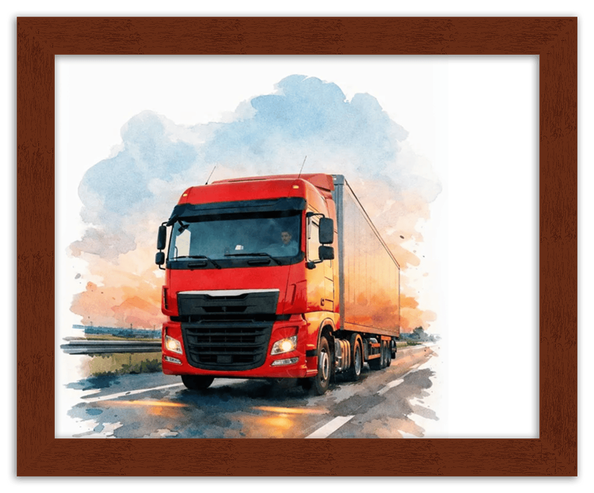 Personalized Watercolor Truck Portrait Wall Art – Transform Your Photo into Custom Vehicle Artwork with Name, Trucker Keepsake Decor for Living Room, Bedroom, Office, Customized Gifts for Truckers - Front View
