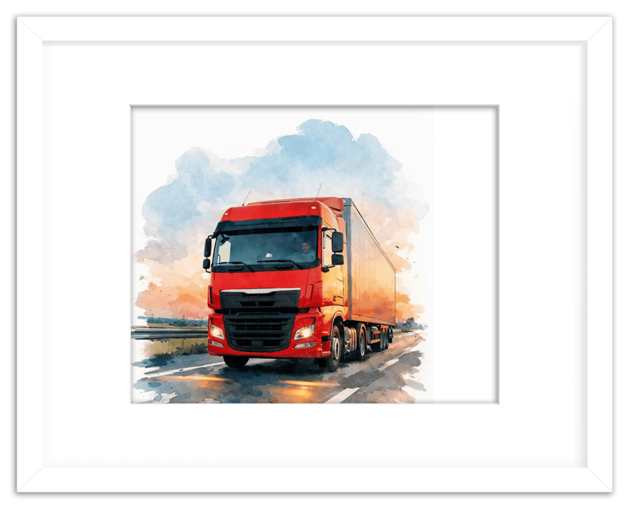 Personalized Watercolor Truck Portrait Wall Art – Transform Your Photo into Custom Vehicle Artwork with Name, Trucker Keepsake Decor for Living Room, Bedroom, Office, Customized Gifts for Truckers - Front View