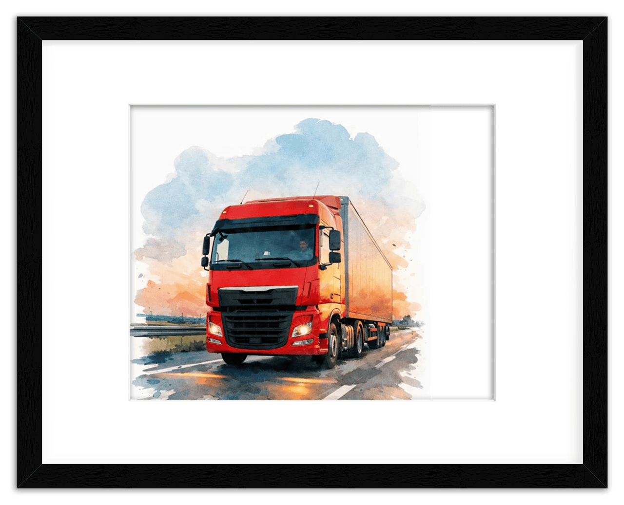 Personalized Watercolor Truck Portrait Wall Art – Transform Your Photo into Custom Vehicle Artwork with Name, Trucker Keepsake Decor for Living Room, Bedroom, Office, Customized Gifts for Truckers - Front View