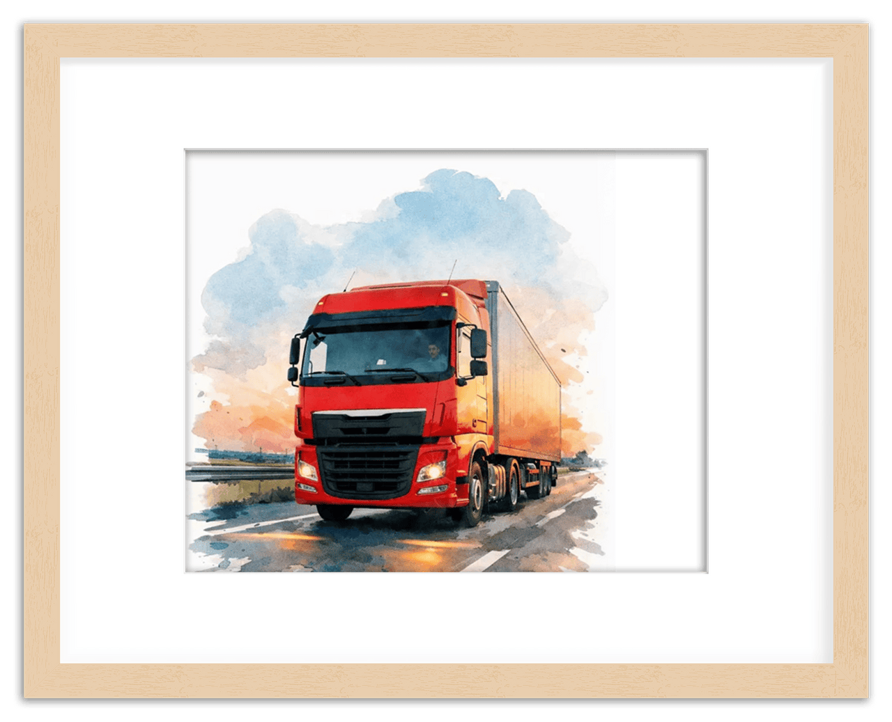 Personalized Watercolor Truck Portrait Wall Art – Transform Your Photo into Custom Vehicle Artwork with Name, Trucker Keepsake Decor for Living Room, Bedroom, Office, Customized Gifts for Truckers - Front View