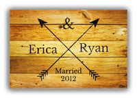 Thumbnail for Personalized Wood Grain Canvas Wrap & Photo Print - Black Arrows - Couples Names with Wedding Year - Sun Burst Wood - Front View
