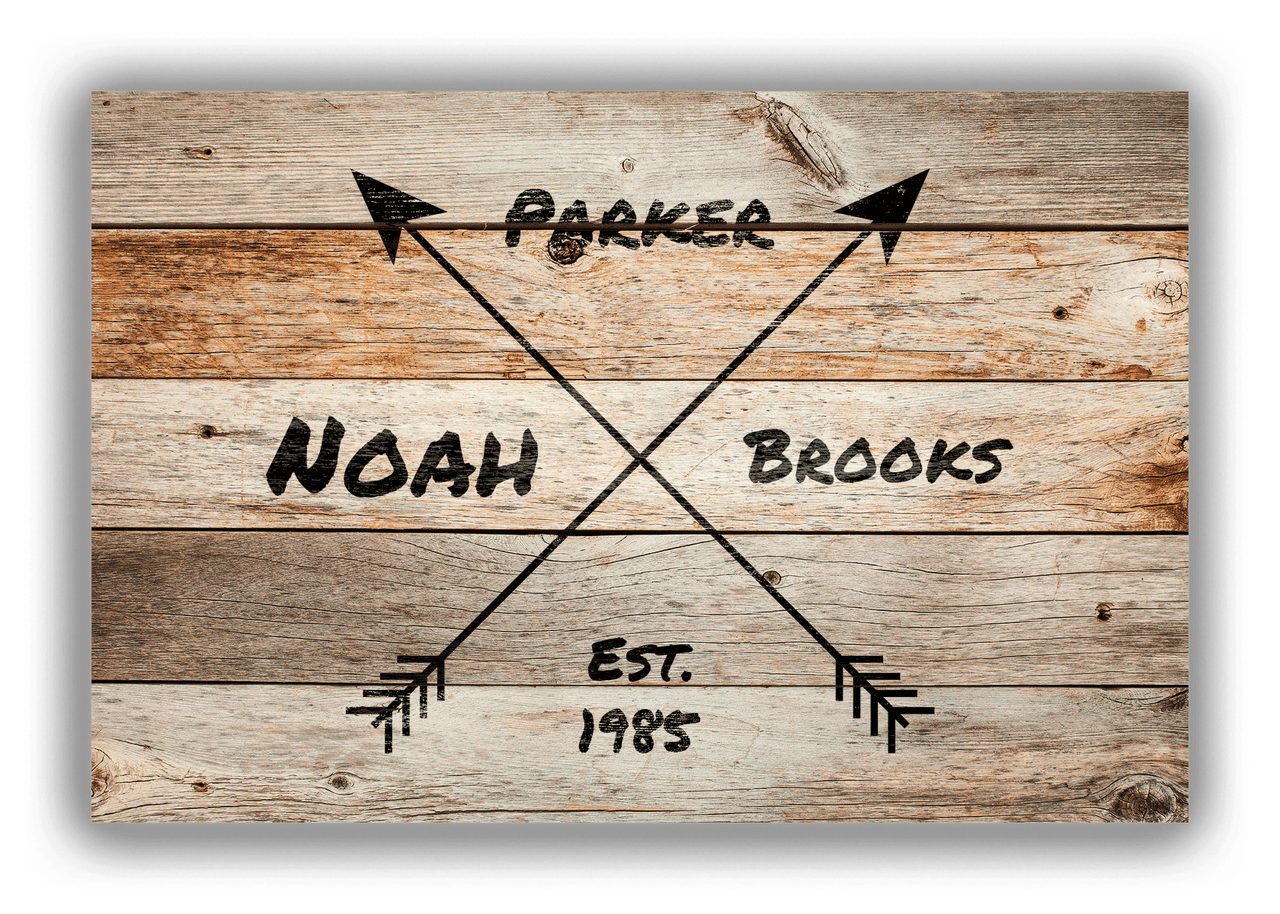 Personalized Wood Grain Canvas Wrap & Photo Print - Black Arrows - Name with Birth Year - Natural Wood - Front View