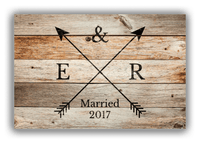 Thumbnail for Personalized Wood Grain Canvas Wrap & Photo Print - Black Arrows - Couples Initials with Wedding Year - Natural Wood - Front View