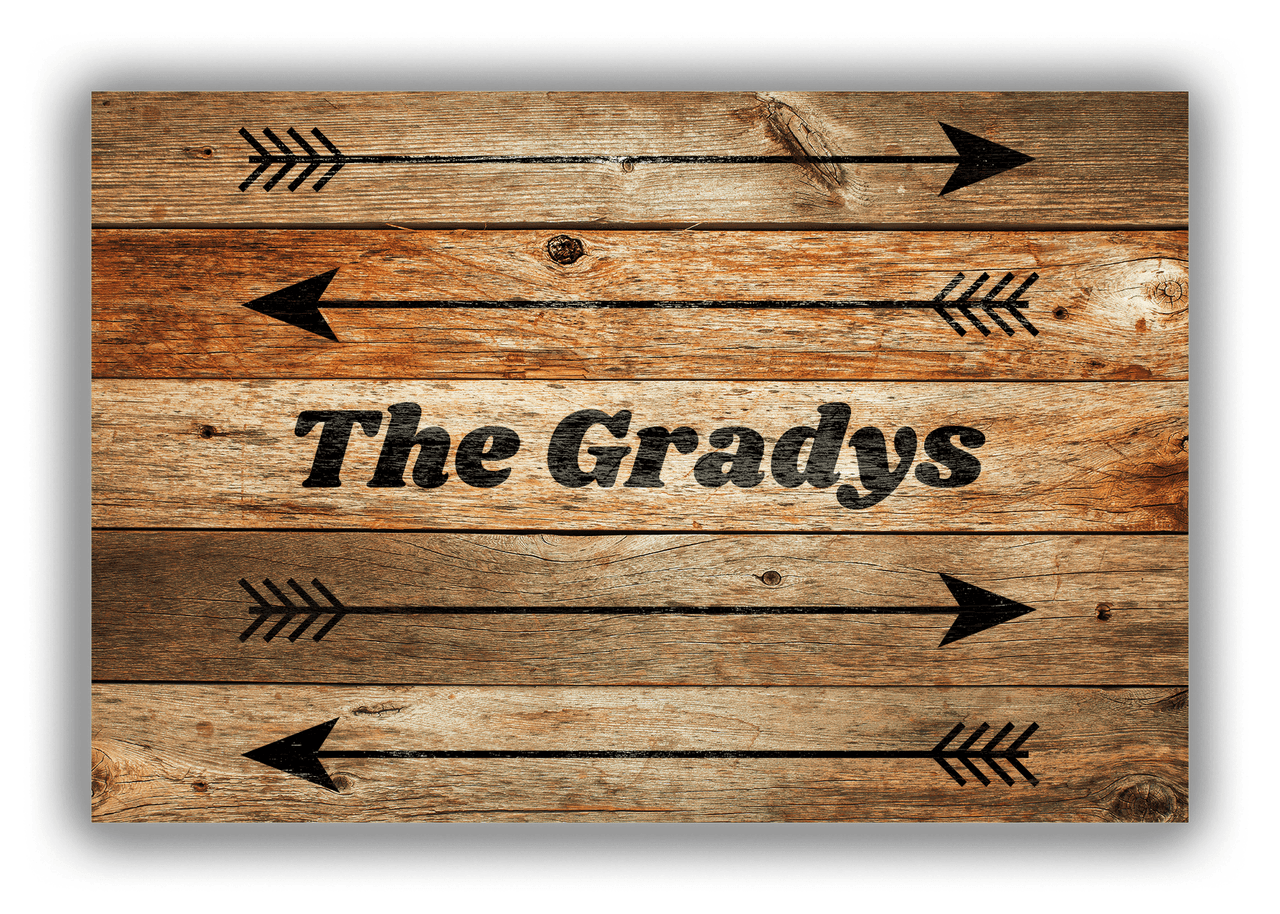 Personalized Wood Grain Canvas Wrap & Photo Print - Black Arrows IV - Antique Oak Wood - Front View