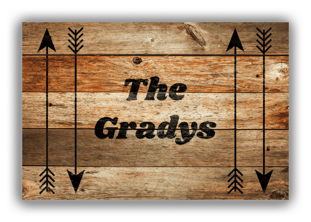 Personalized Wood Grain Canvas Wrap & Photo Print - Black Arrows V - Antique Oak Wood - Front View