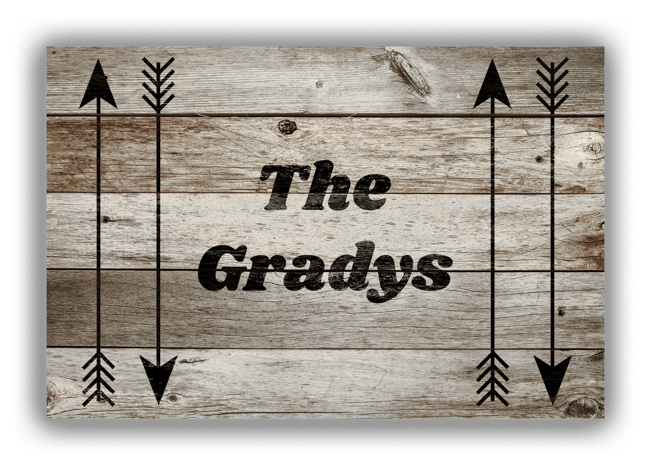 Personalized Wood Grain Canvas Wrap & Photo Print - Black Arrows V - Old Grey Wood - Front View