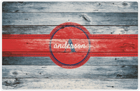 Thumbnail for Personalized Wood Grain Placemat - Name Over Initial - Bluewash Wood - Circle Ribbon Nameplate -  View