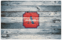 Thumbnail for Personalized Wood Grain Placemat - Name Over Initial - Bluewash Wood - Stamp Nameplate -  View