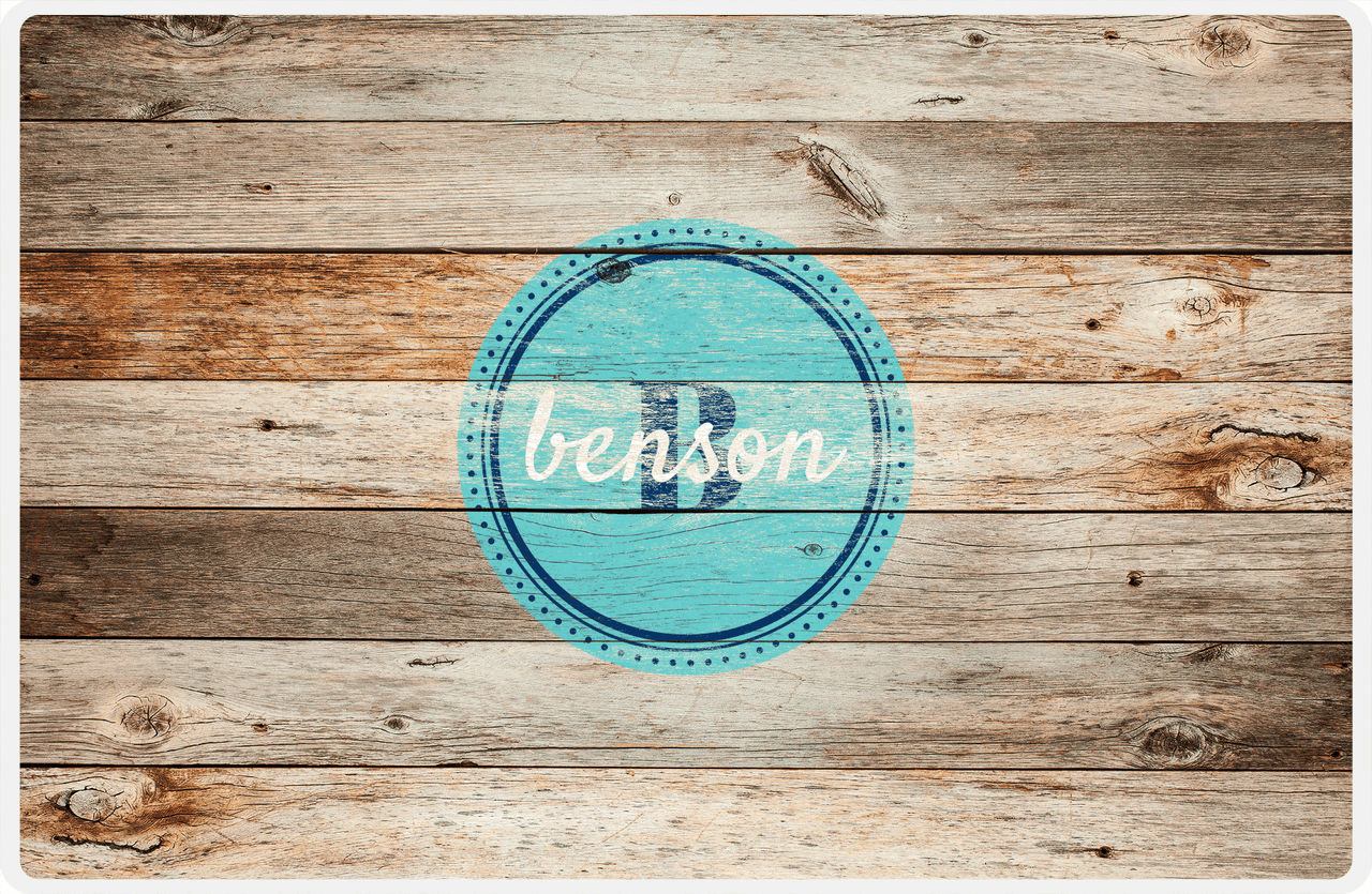 Personalized Wood Grain Placemat - Name Over Initial - Natural Wood - Circle Nameplate -  View