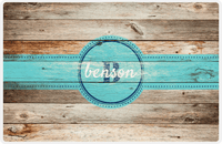 Thumbnail for Personalized Wood Grain Placemat - Name Over Initial - Natural Wood - Circle Ribbon Nameplate -  View