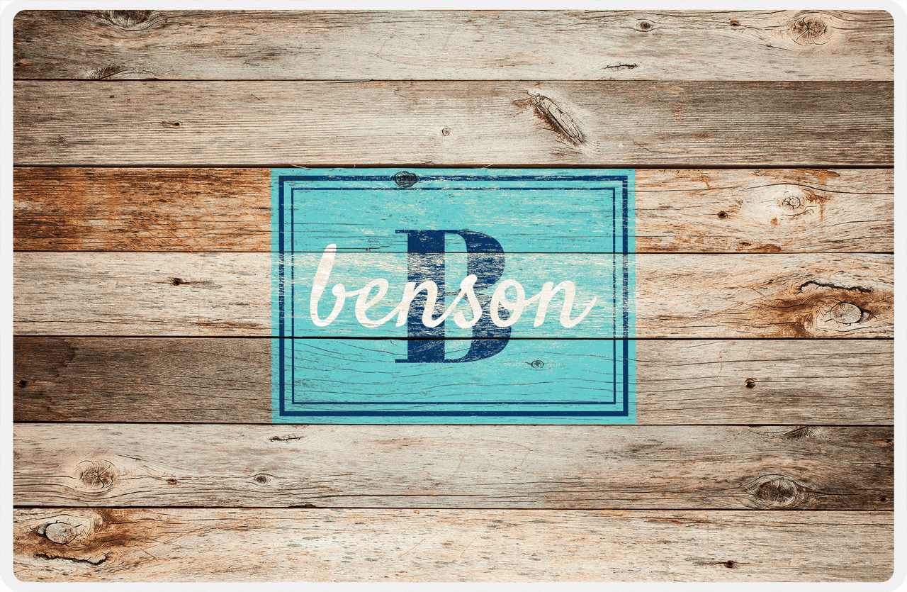 Personalized Wood Grain Placemat - Name Over Initial - Natural Wood - Rectangle Nameplate -  View