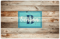Thumbnail for Personalized Wood Grain Placemat - Name Over Initial - Natural Wood - Rectangle Nameplate -  View