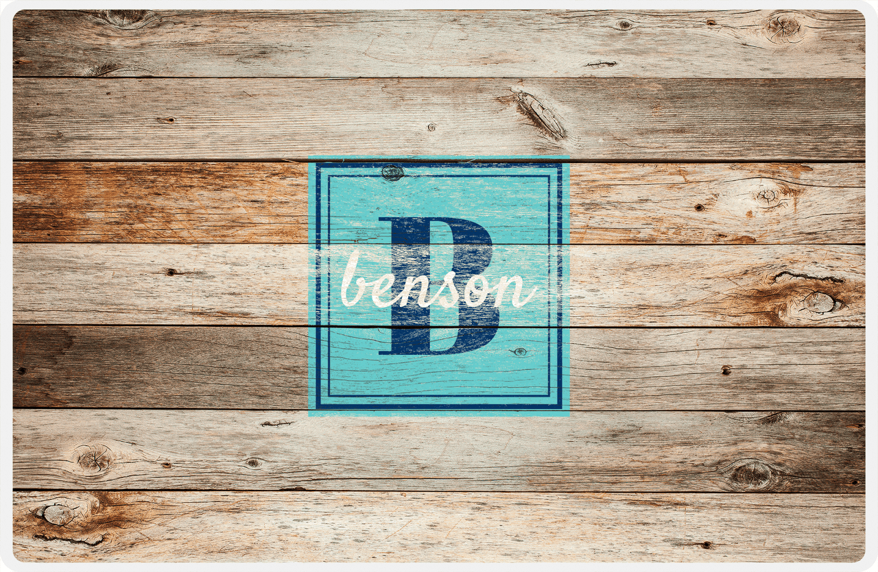 Personalized Wood Grain Placemat - Name Over Initial - Natural Wood - Square Nameplate -  View