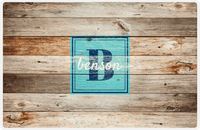 Thumbnail for Personalized Wood Grain Placemat - Name Over Initial - Natural Wood - Square Nameplate -  View