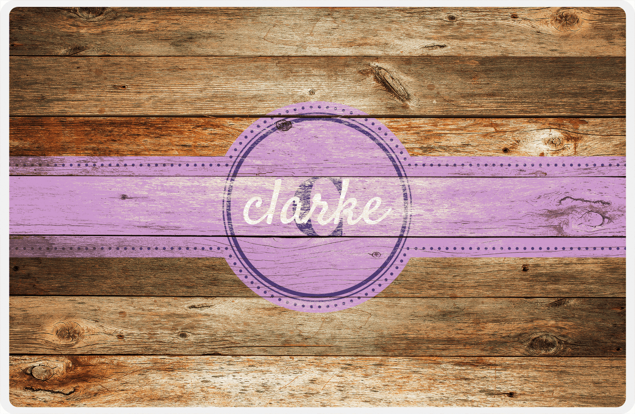 Personalized Wood Grain Placemat - Name Over Initial - Antique Oak - Circle Ribbon Nameplate -  View