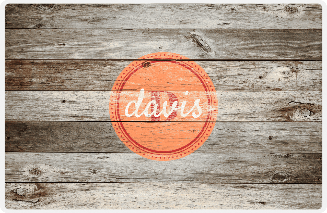 Personalized Wood Grain Placemat - Name Over Initial - Old Grey - Circle Nameplate -  View