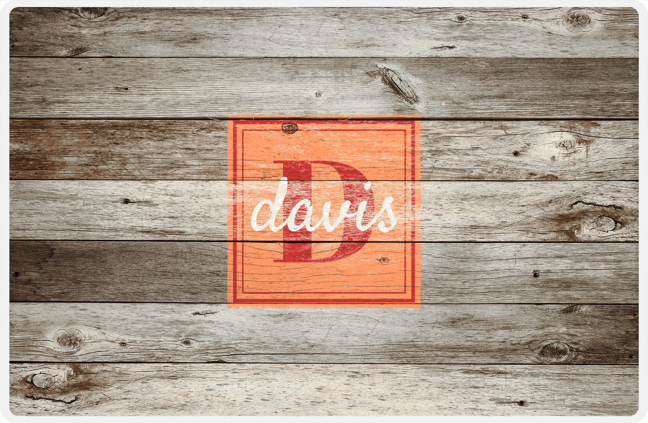 Personalized Wood Grain Placemat - Name Over Initial - Old Grey - Square Nameplate -  View