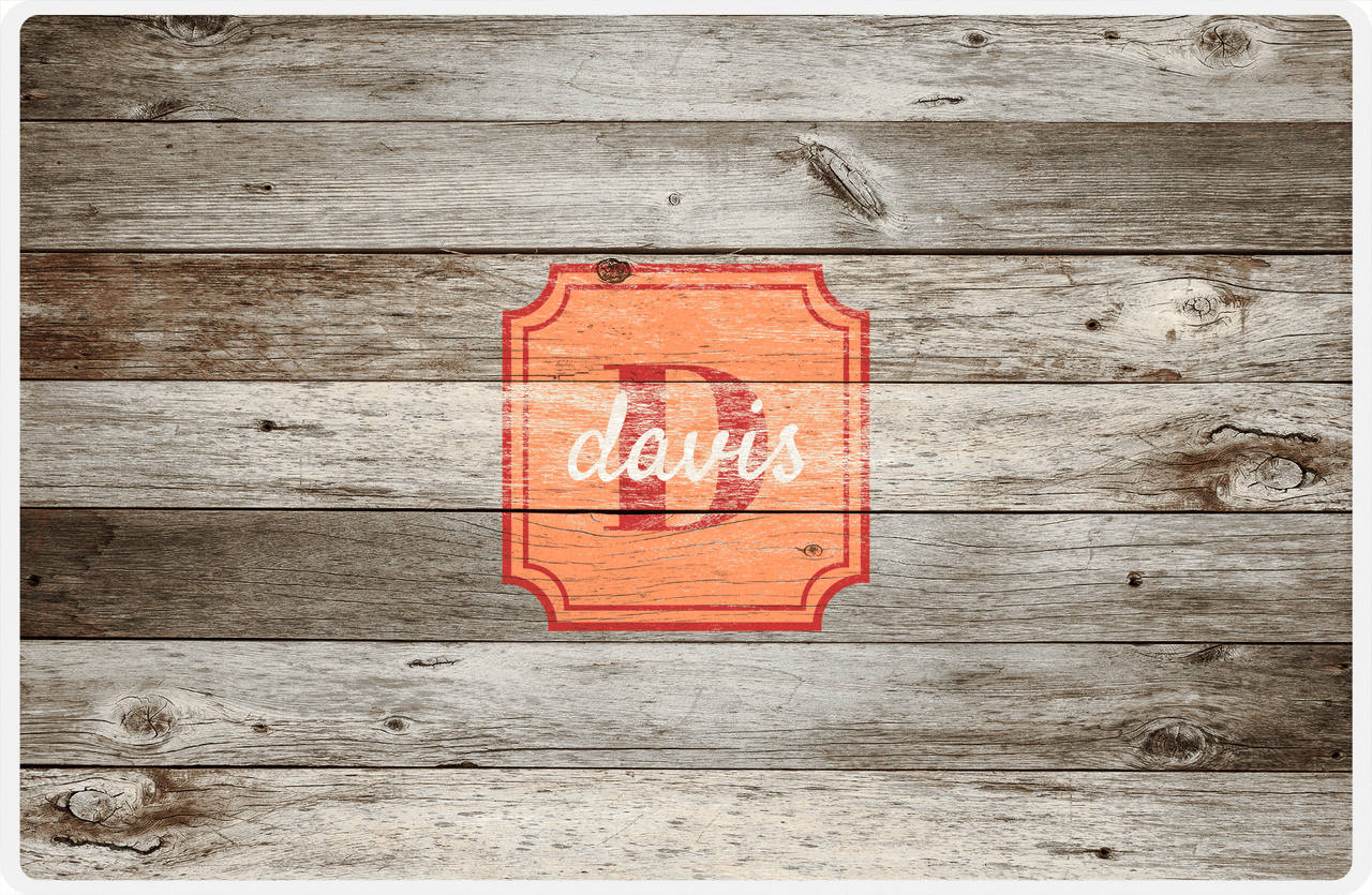 Personalized Wood Grain Placemat - Name Over Initial - Old Grey - Stamp Nameplate -  View