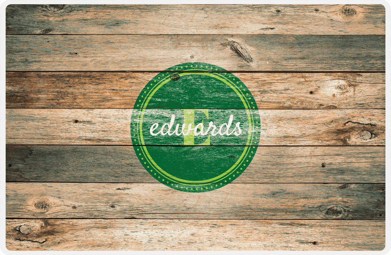 Personalized Wood Grain Placemat - Name Over Initial - Patina Wood - Circle Nameplate -  View