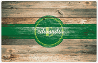 Thumbnail for Personalized Wood Grain Placemat - Name Over Initial - Patina Wood - Circle Ribbon Nameplate -  View