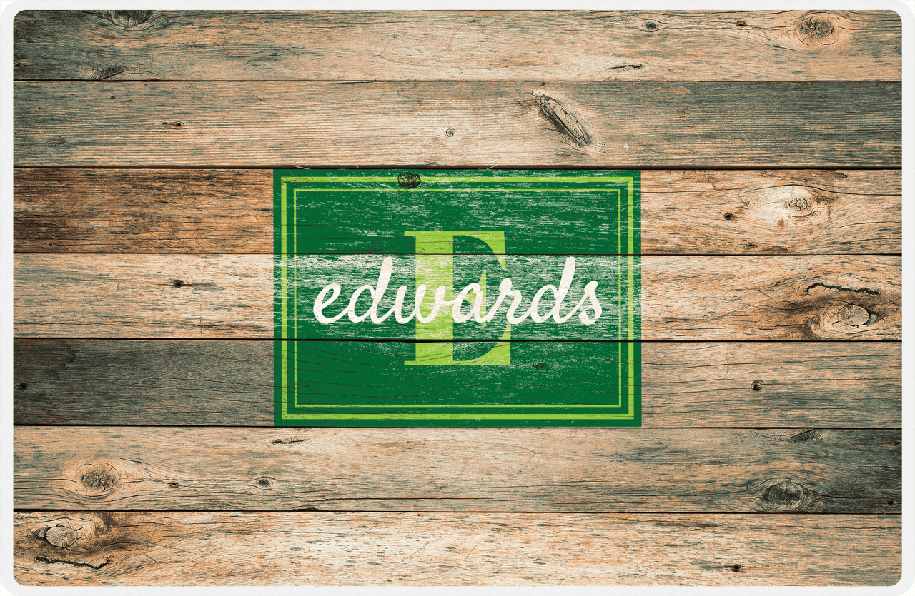 Personalized Wood Grain Placemat - Name Over Initial - Patina Wood - Rectangle Nameplate -  View