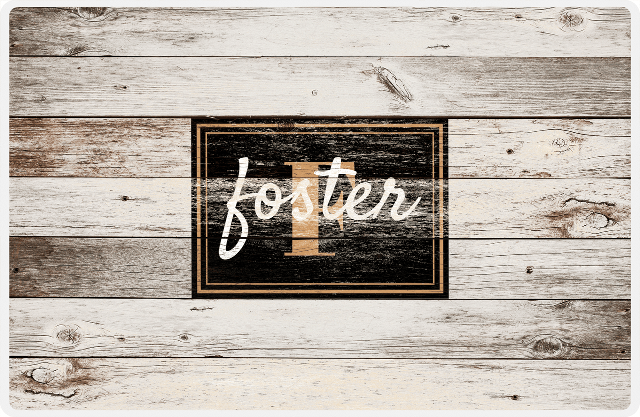 Personalized Wood Grain Placemat - Name Over Initial - Whitewash Wood - Rectangle Nameplate -  View