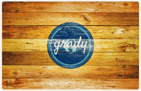 Thumbnail for Personalized Wood Grain Placemat - Name Over Initial - Sun Burst Wood - Circle Nameplate -  View