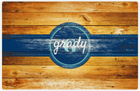 Thumbnail for Personalized Wood Grain Placemat - Name Over Initial - Sun Burst Wood - Circle Ribbon Nameplate -  View