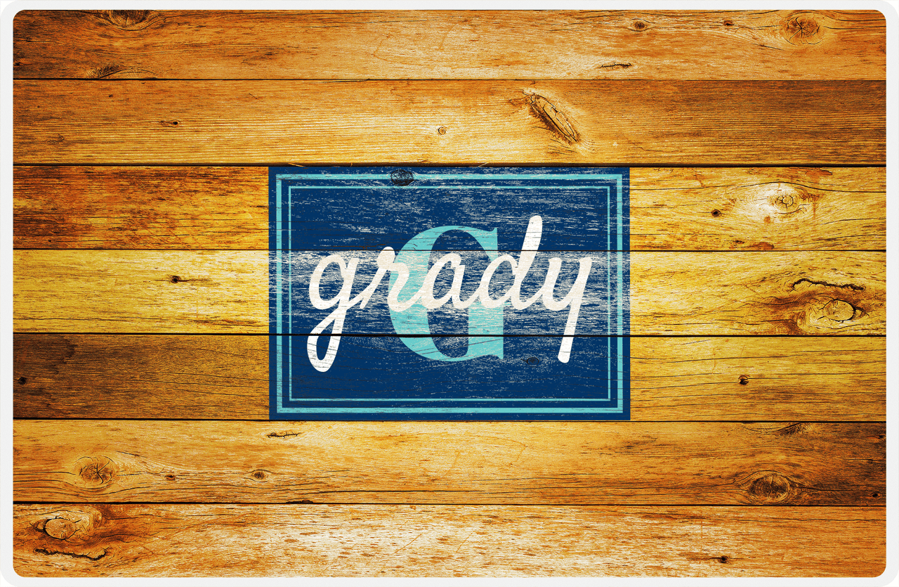 Personalized Wood Grain Placemat - Name Over Initial - Sun Burst Wood - Rectangle Nameplate -  View