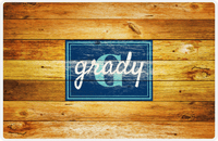 Thumbnail for Personalized Wood Grain Placemat - Name Over Initial - Sun Burst Wood - Rectangle Nameplate -  View
