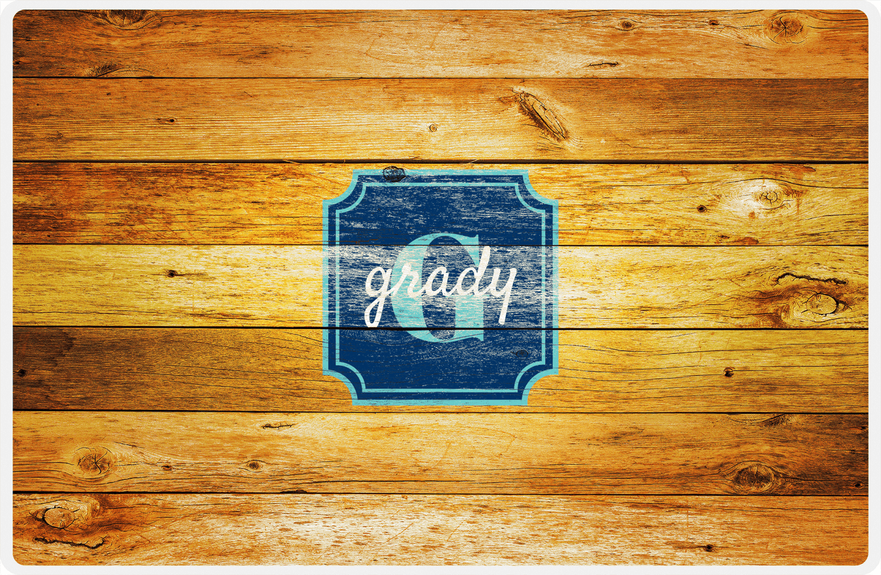Personalized Wood Grain Placemat - Name Over Initial - Sun Burst Wood - Stamp Nameplate -  View
