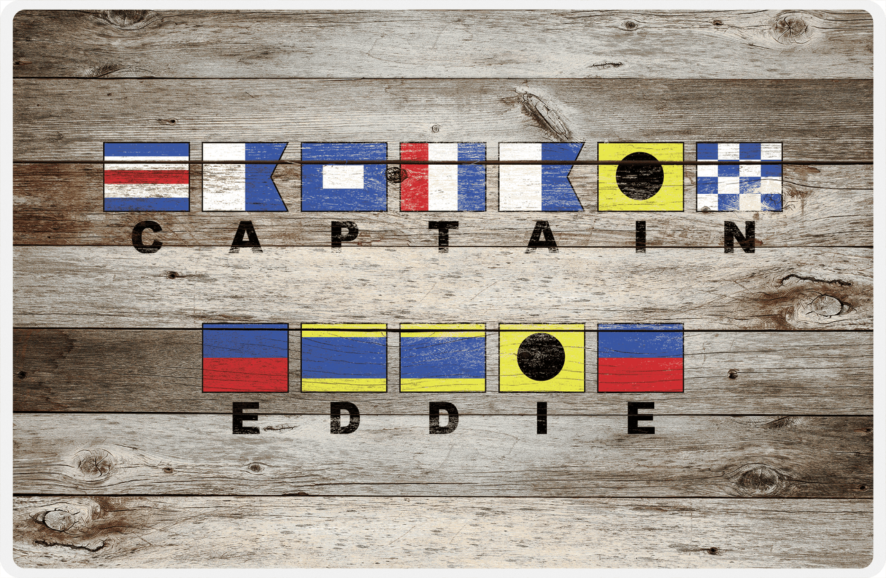 Personalized Wood Grain Placemat - Nautical Flags - Old Grey Wood - Flags with Large Letters -  View