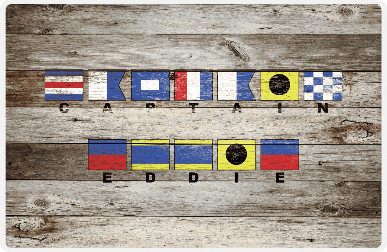Personalized Wood Grain Placemat - Nautical Flags - Old Grey Wood - Flags with Small Letters -  View
