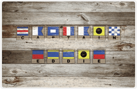 Thumbnail for Personalized Wood Grain Placemat - Nautical Flags - Old Grey Wood - Flags with Frames -  View