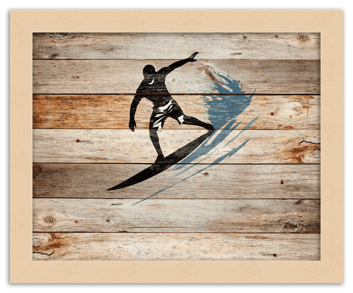 Wood Wall Art Surfing - Front View